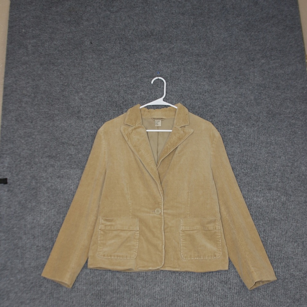 VTG Massini Stretch Corduroy Blazer Jacket Tan Button Front Women Size 12 Classy